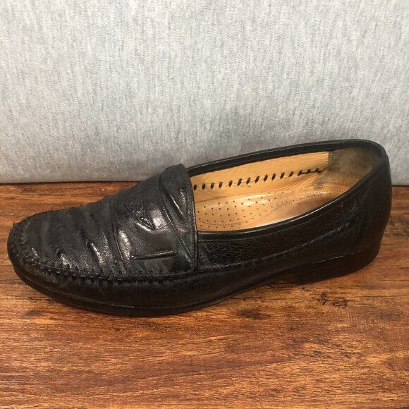 Mezlan Mario Ostrich Soft Black Leather‎ Slip On Loafers Men Size 7.5 M - Picture 8 of 10